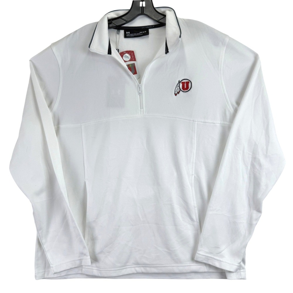 Utah Utes NCAA Quarter Zip Under Armour UA Golf Pullover Mens L White Gameday